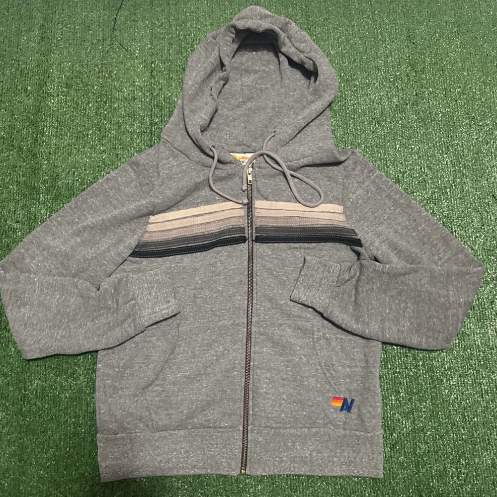 Aviator Nation Gray Hoodie with Multicolor Stripes
